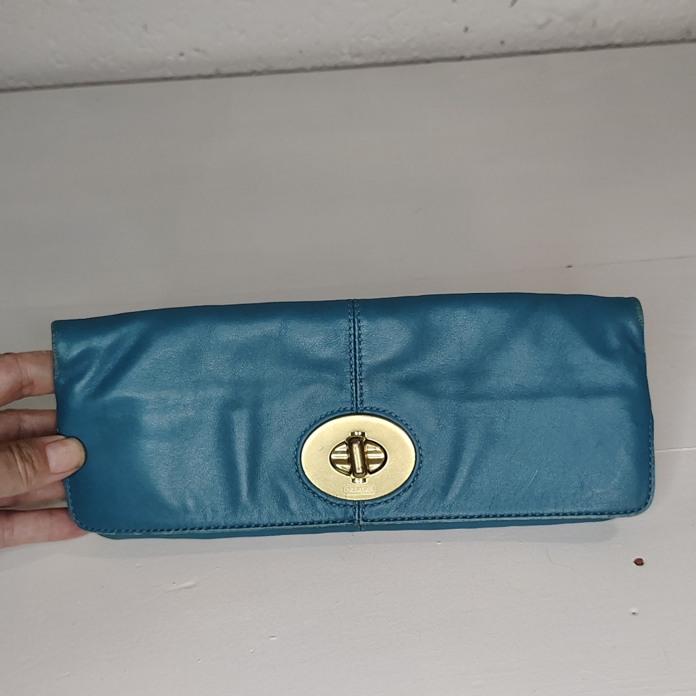 COACH 2007 MADELINE BLUE GREEN COACH CLUTCH BAG